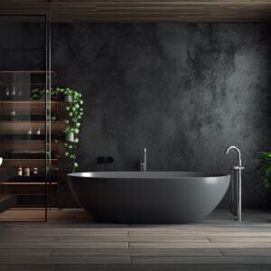 bathroom interior design with matte black bath Generative AI